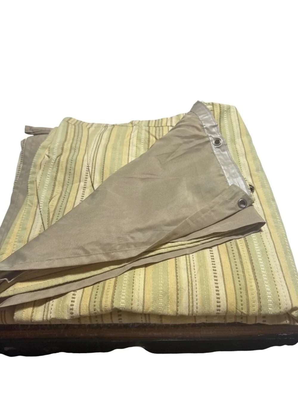 Striped Fabric Shower Curtain 72x72 Beige Green Yellow Includes Detachable Liner